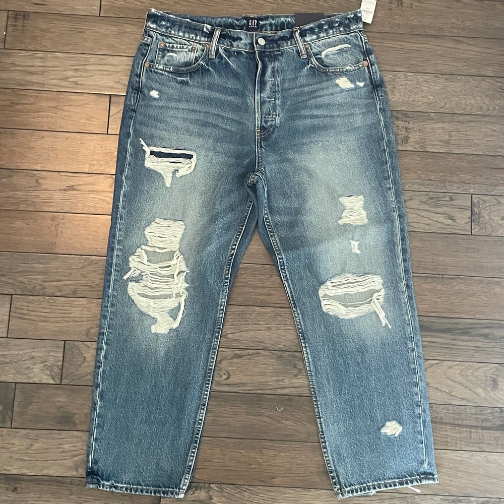 Gap High Rise Distressed Cheeky Straight Jeans Ripped Size 14
